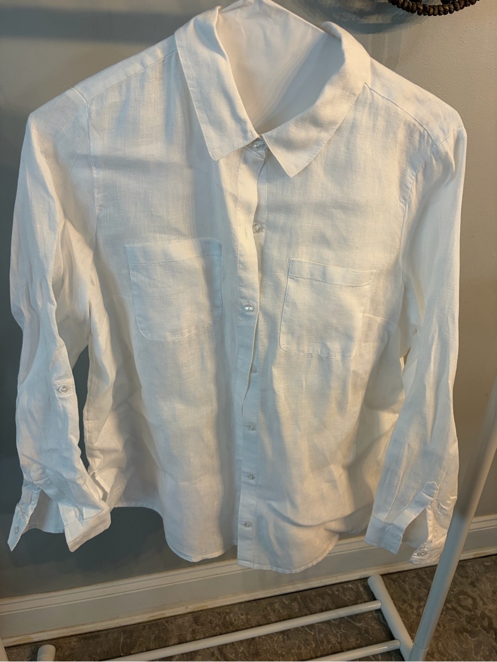 Charter Club luxury White Casual Linen Button-Down Shirt size large